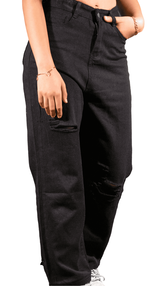 Lady wearing black pants on a white background