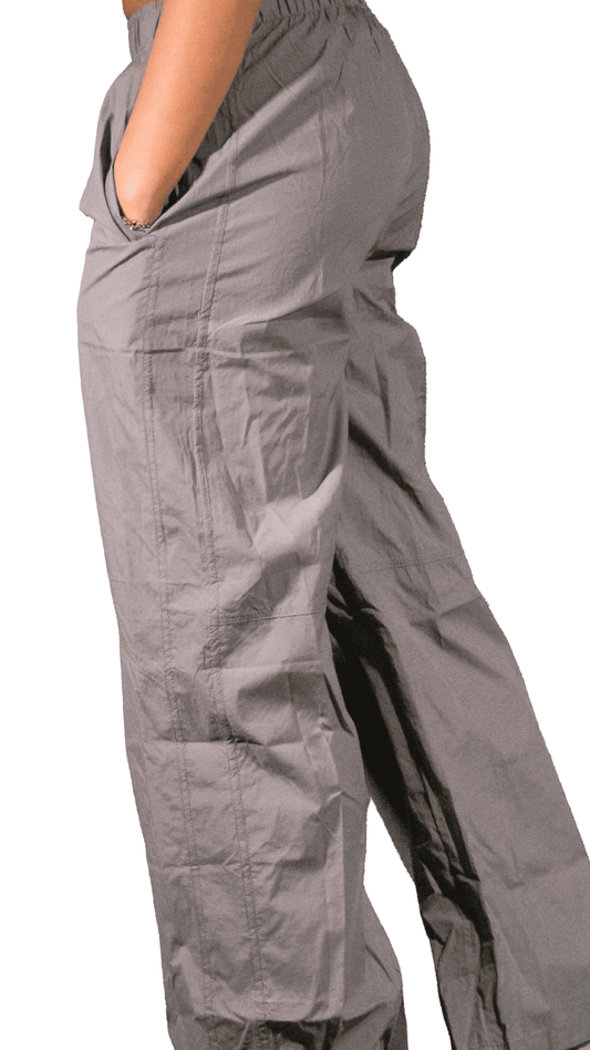 Gray cargo pants on a white background