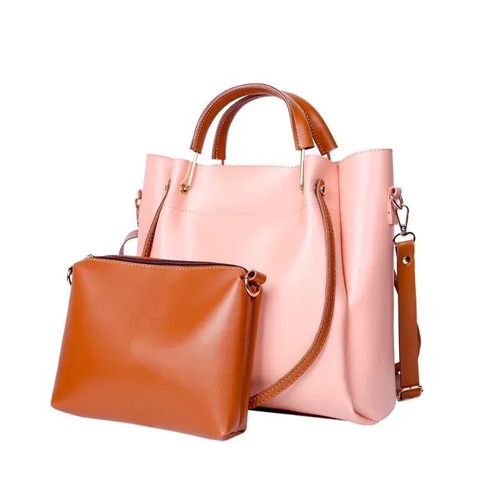 Pink 2pc Leather Handbag & Makeup Pouch