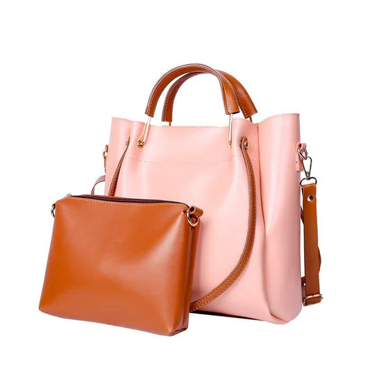 Pink 2pc Leather Handbag & Makeup Pouch
