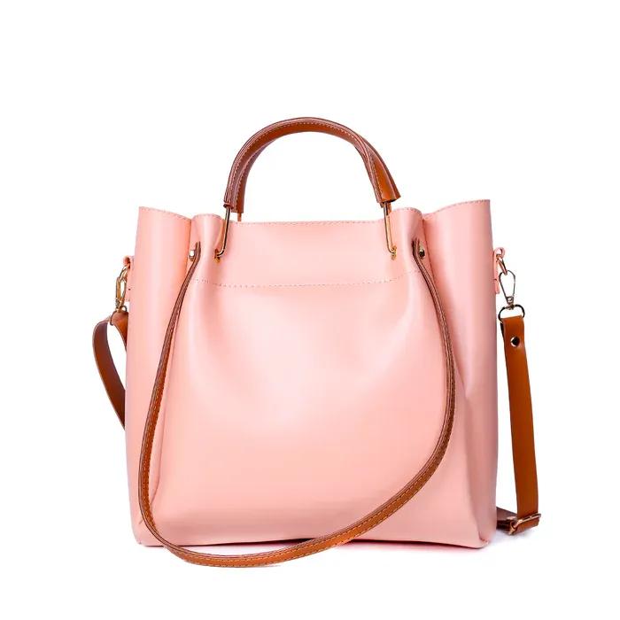 Pink 2pc Leather Handbag & Makeup Pouch