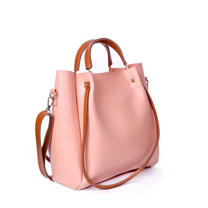 Pink 2pc Leather Handbag & Makeup Pouch