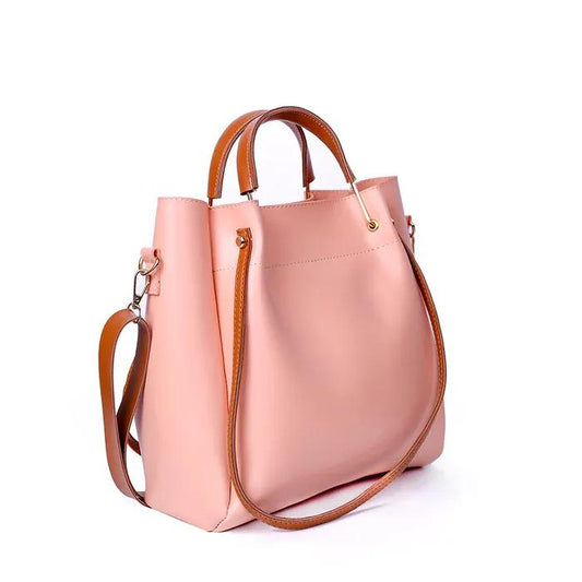Pink 2pc Leather Handbag & Makeup Pouch