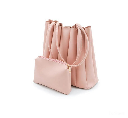 Pink tote bag with matching pouch on a white background