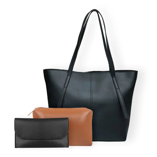 Nova Black PU Leather Tote Bag
