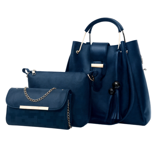 Blue 3pc Tote Handbag Set