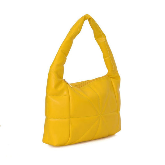 Trendy yellow quilted hobo bag with soft stitched design, top zipper and shoulder friendly straps