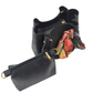 Black handbag set with a colorful scarf on a white background