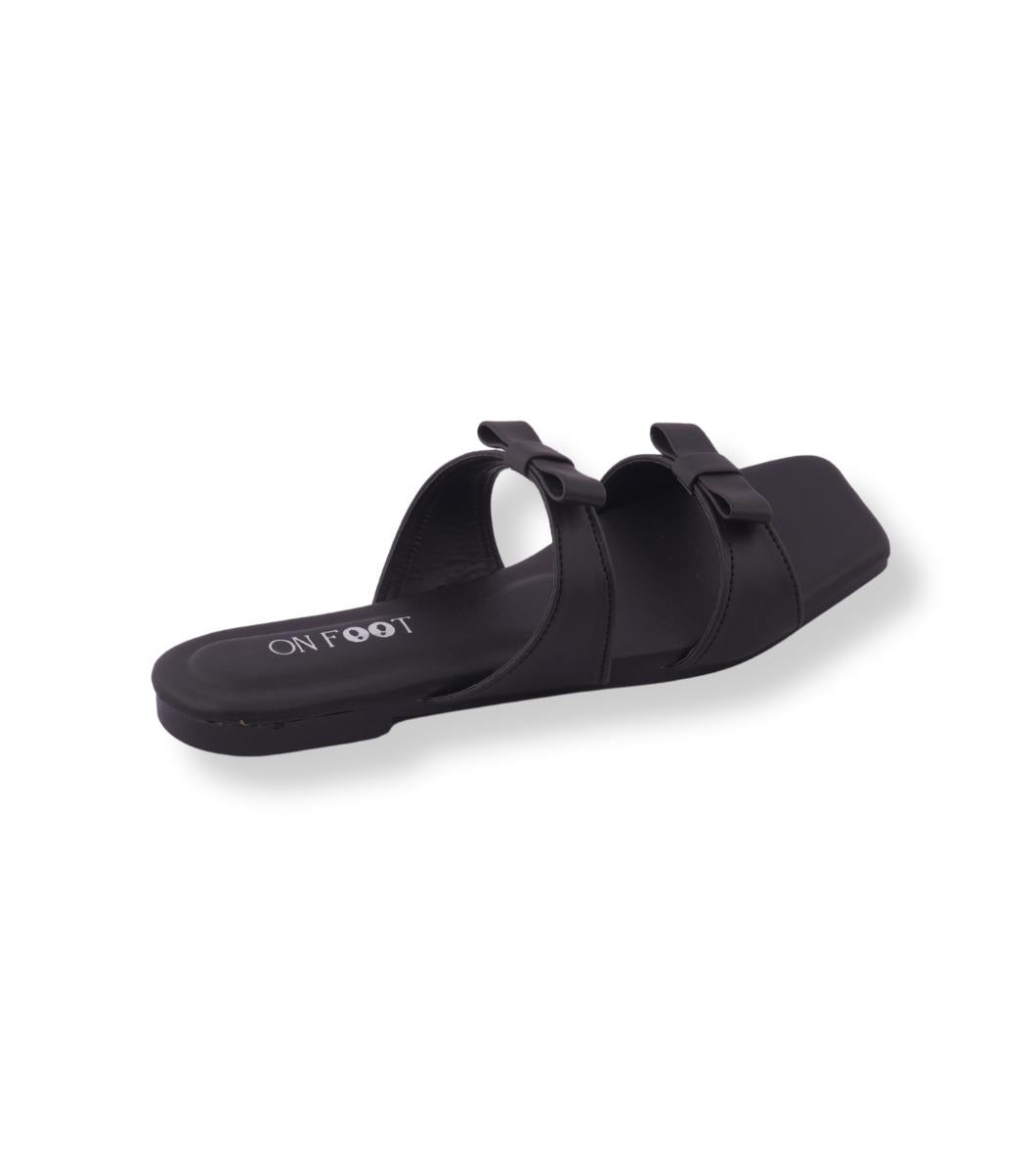Bowtica Black Rexine Flats