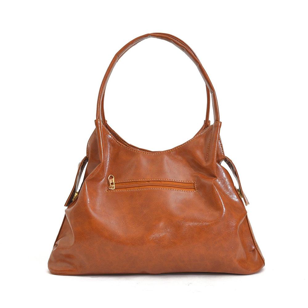 Brown leather handbag on a white background