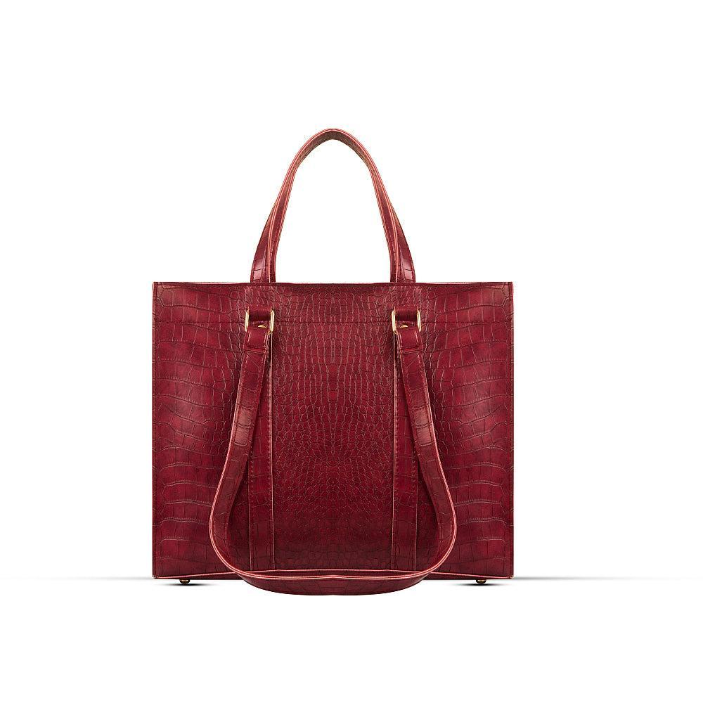 Maroon textured tote bag on a white background