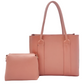 Pink handbag set and matching pouch on a white background