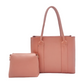 Set of pink handbag set and matching pouch on a white background