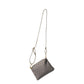 Gray crossbody bag with a long strap on a white background
