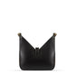 Black handbag with gold accents on a white background