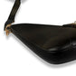 Black leather bag with a strap on a white background