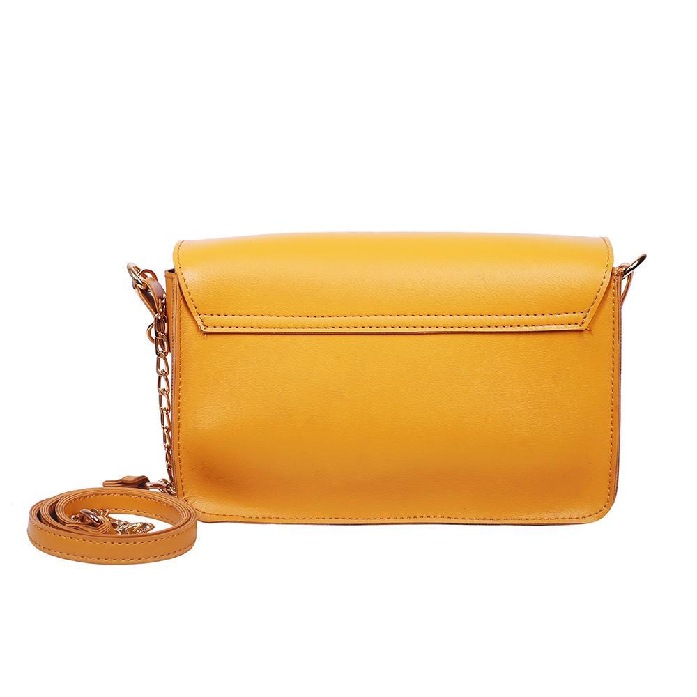 Yellow handbag with a strap on a white background