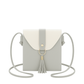 Gray and white crossbody bag with a tassel on a white background