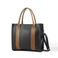 Elegant black and brown tote handbag with faux-leather finish
