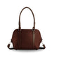Dark brown dome shaped handbag with detachable strap and faux-leather finish