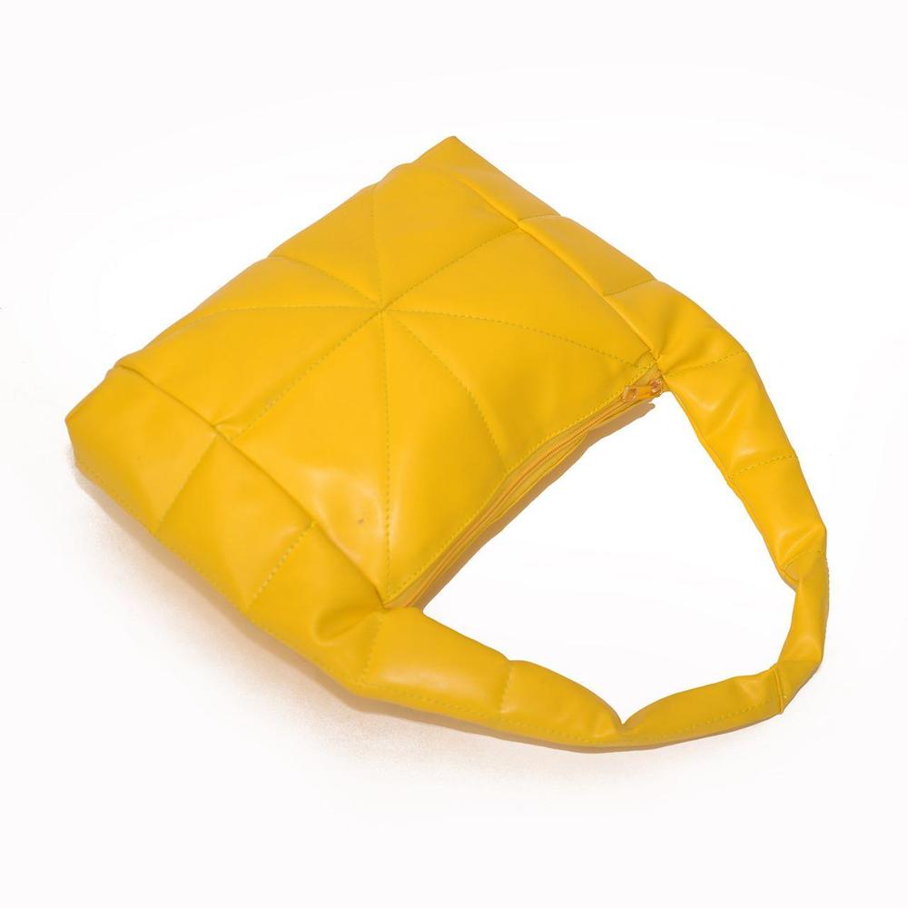 Trendy yellow quilted hobo bag with soft stitched design, top zipper and shoulder friendly straps
